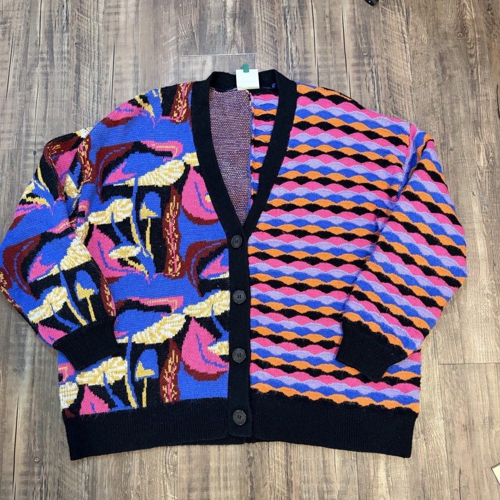 Farm Rio Mixed  Mushroom Oversized Cardigan Boho Sweater Sz L Maximalist Retro - Picture 3 of 10